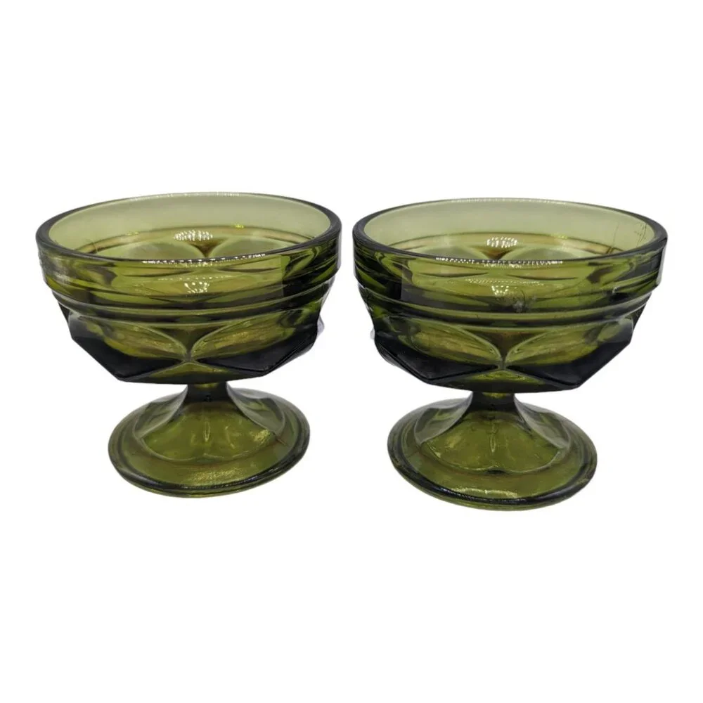 Green Indiana Glass Company Set of 2 Dessert Sherbet Goblets 3.25
